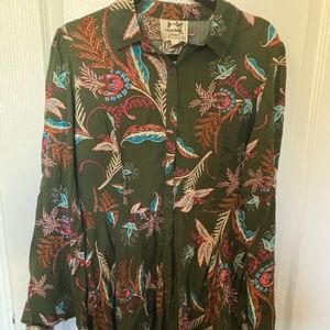 Jaase Handcrafted Green Dress Large Floral Boho Print With Bell Sleeves